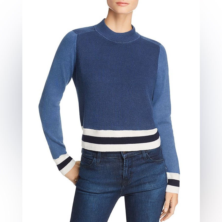 Rag & Bone Dean Blue Color-Block Mock-Neck Sweater Size M Boxy Merino Wool